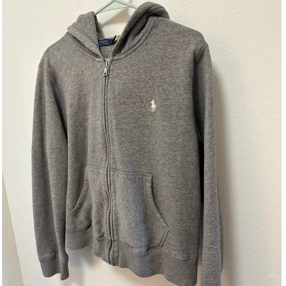 Polo Ralph Lauren Kids Full Zip Up Hoodie‎ Gray Long Sleeve Pony Logo Size L - Picture 3 of 8